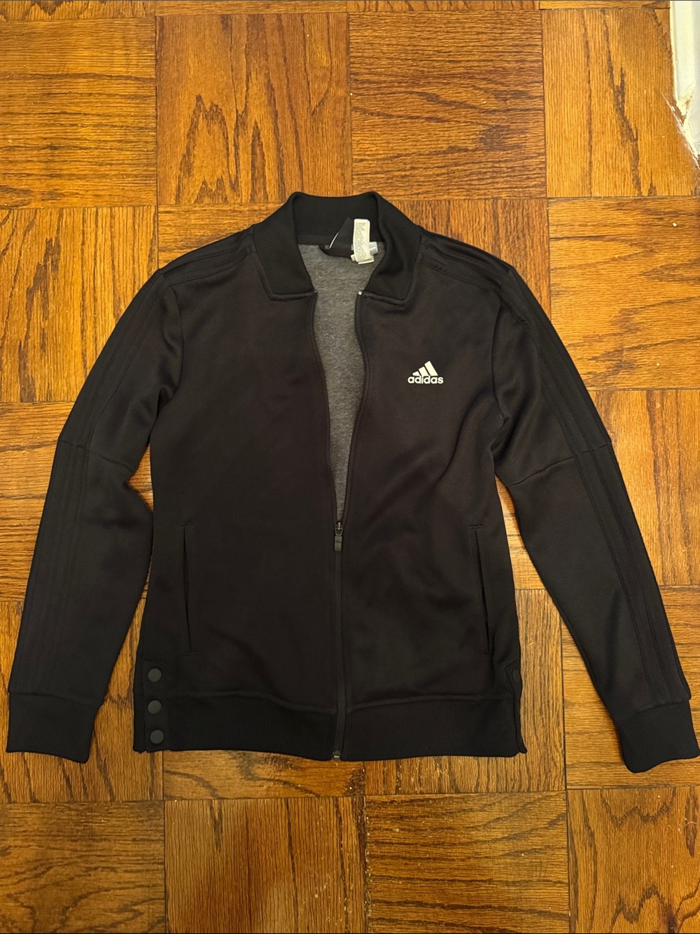 adidas Black Zip-Up Athletic Jacket with White Logo